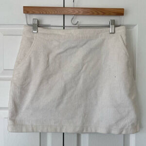 Forever 21 Cream 100% Cotton Corduroy Mini Skirt with Exposed Zipper • Size M 🔴
